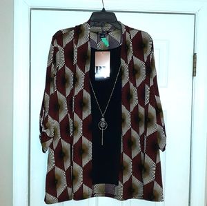 Blouse w/ Attached Cardigan & Necklace